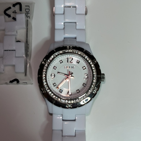 Relic ladies white acrylic watch with crystals - Picture 2 of 4